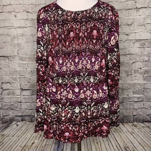 J.Jill ‎ Key Hole Long Sleeve Floral Paisley Blouse