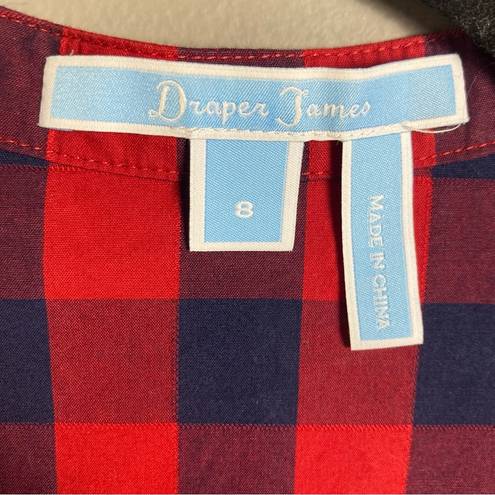 Draper James Draper Jane button up shirt 8 long sleeve plaid western ruffle navy blue red