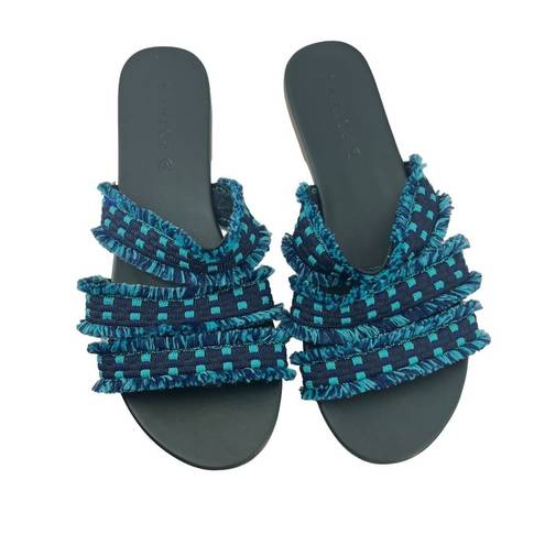 Rothy's Rothy’s Teal Blue Fringe Triple Band Sandals 8.5