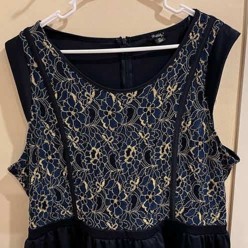 Rhapsody  Navy Blue & Gold Lace And Satin Fit and Flare Mini Dress size 3x