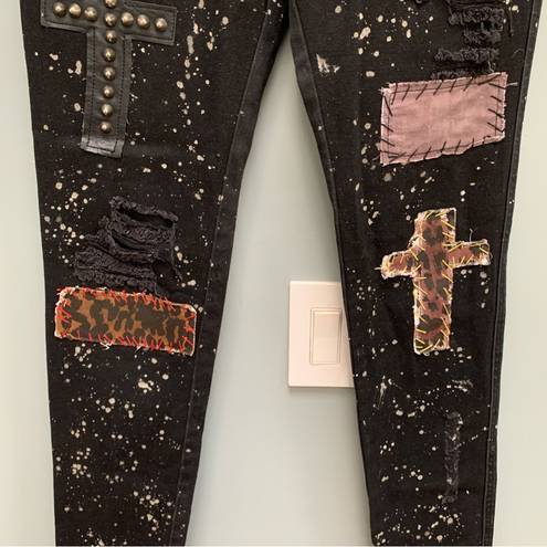 Tripp NYC  Daang Goodman Patched Studded Paint Distressed Jeans Black 28