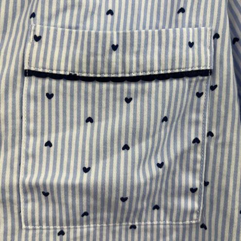 Kate Spade  WHITE/BLUE Stripe mini Heart Cropped Pajama Set- L NAVY TRIM