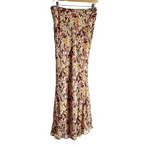 Polo  Ralph Lauren Brown Cream Floral Print Chiffon High Waist Midi Skirt Size 4