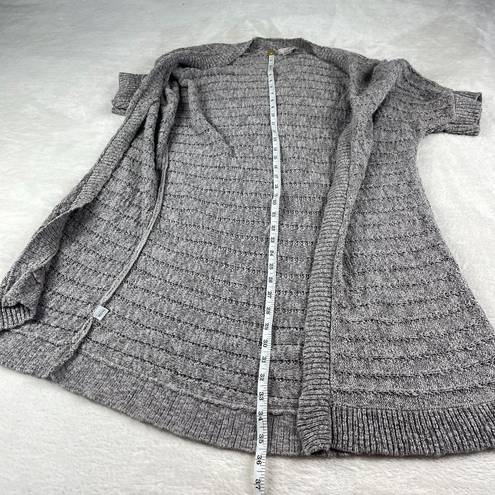 The Loft  Ann Taylor Open Front Cardigan Knit Sweater Womens Size L Gray Short Sleeve