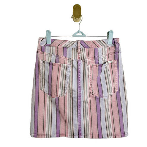 Ella Moss  High Rise Denim Mini Skirt in Rainbow Stripe Pink Purple US 27