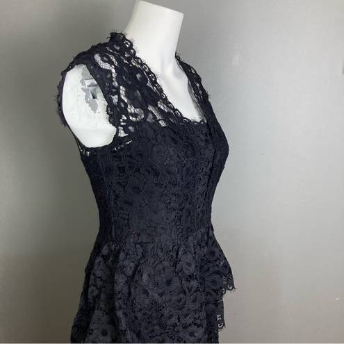 Shoshanna  dress size 6 black lace tiered sleeveless modest vamp