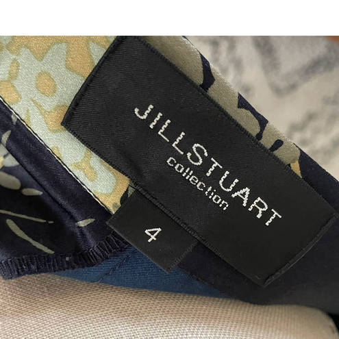 Jill Stuart  A-Line Pleated Mini Skirt in Dark Floral Yellow Black Silk Size 4