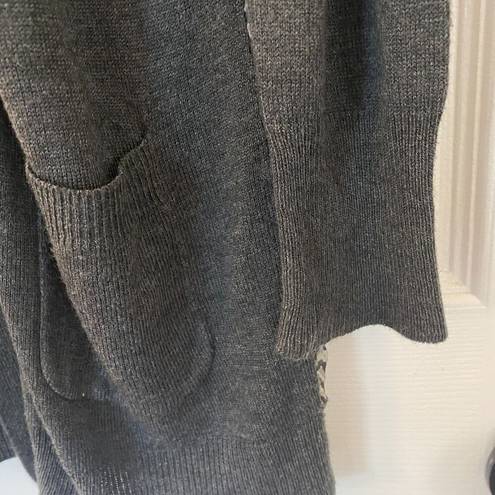 89th and Madison  Gray Cardigan Sweater with Pockets and Sheer Back w/Racoon Accent