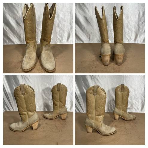 Vintage Acme Tan Suede Leather Cowgirl Boots USA Women’s Size 5.5 M