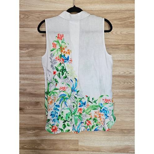 Tommy Bahama Linen Floral Print White Button Tank Women’s Small