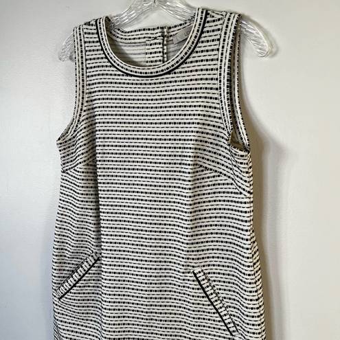 Loft  Sleeveless Textured Shift Dress w Pockets Ecru & Black Small