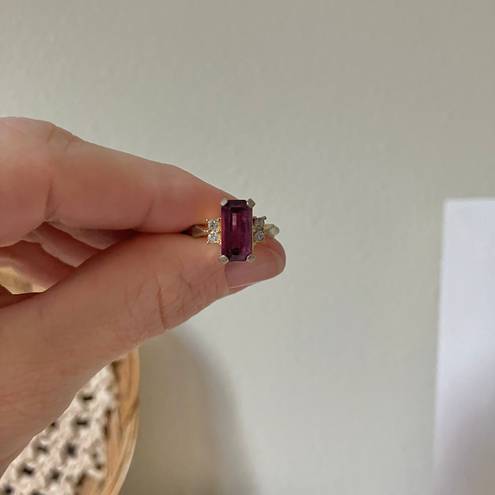 Vintage “Desiderata” Avon Amethyst Emerald Cut Gold Cocktail Ring Classic Purple