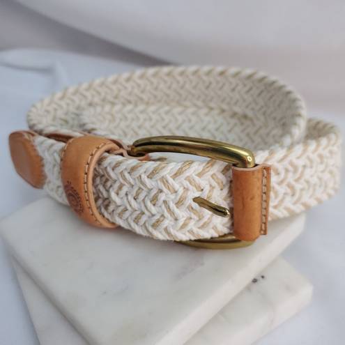 Talbots Cream/Tan Braided Belt with leather and solid brass finishings size M