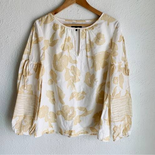 St. John  Outlined Painted Floral Silk Peasant Blouse Sz Medium