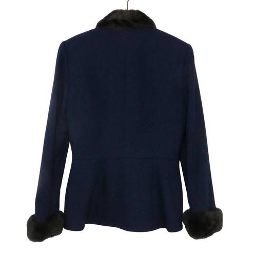 Vintage Blue Noviello 1990s  Blazer Jacket with Fur Collar Formal Twee Small