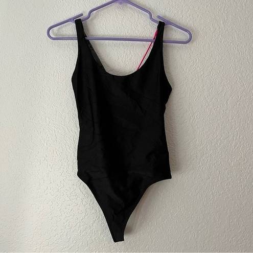 Koral  Womens Black size S Thong Bodysuit Open Back Neon Strap Stretch Gym Swim