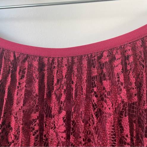 Talbots  Lace Pleated Skirt Maroon Red 6