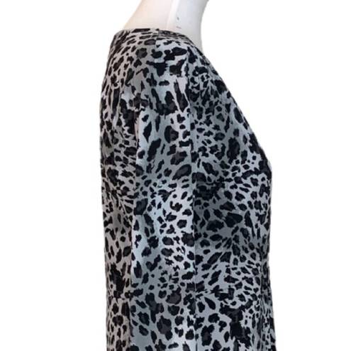 Ellen Tracy Women's Faux Wrap Dress Jersey Black Snow Leopard Size Medium M