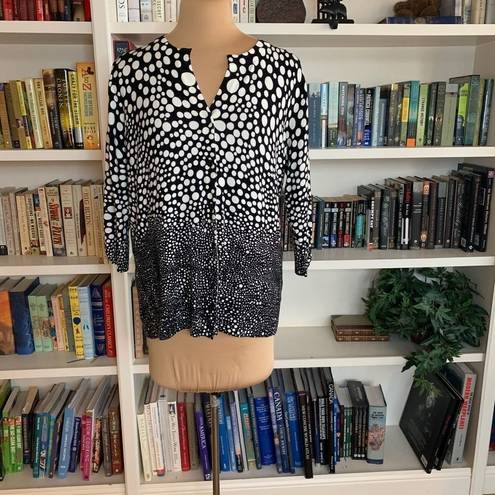 Cyrus  Cardigan Sweater Black Abstract Polka Dot Printed Button Down V-neck