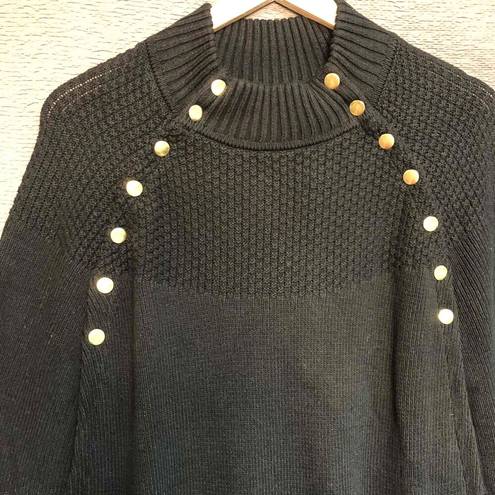 NWOT GILI Black Sweater Poncho Cape Womens Mock Neck Button Detail Size 2X