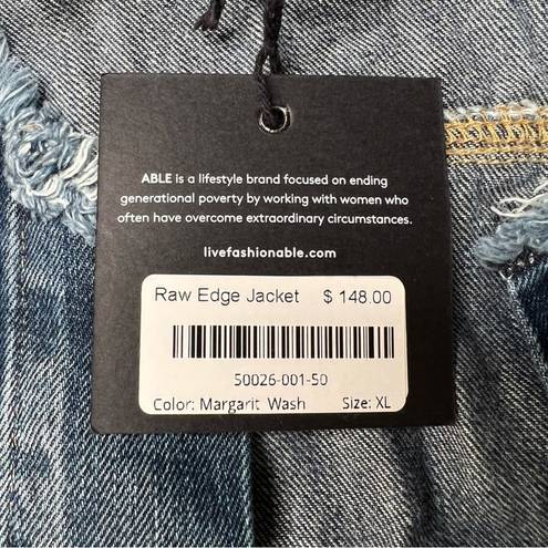 Edge ABLE NWT Womens Cropped Distressed Denim Jacket sz XL Blue Jean Raw  Hem