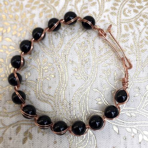 Onyx Handcrafted Black  Copper WireWrapped Bracelet