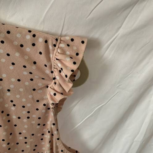 Adrianna Papell - peach colored top with black & white polka dots- size Large