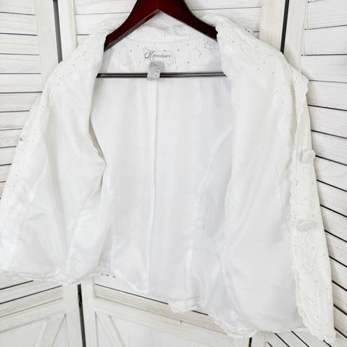 Dress Barn  Eyelet Linen Blazer Jacket White Medium Cottagecore