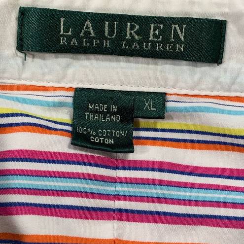 Ralph Lauren Lauren  Shirt Vertical Rainbow Stripes 3/4 Sleeves XL