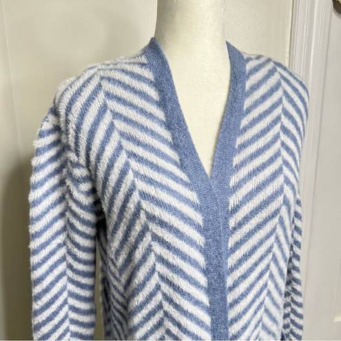 89th and Madison  Open Front Long Cardigan Women’s Size Small Chevron Fuzzy Pockets