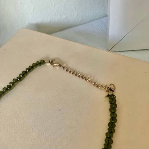 American Vintage Vintage “Ophelie” Green Crystal Tassel Feather Necklace Olive Emerald Rhinestone