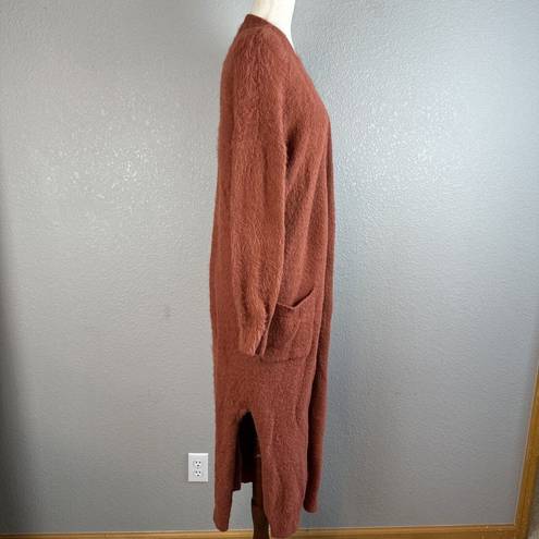 Jessica Simpson  Womens Duster Sweater M Medium Fuzzy Terracotta Brown Pockets