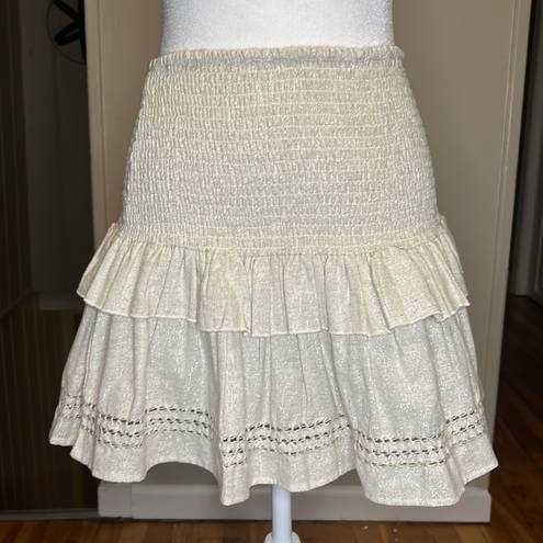 Spell & The Gypsy Collective  Lola Ruched Metallic Mini Skirt Biscuit NWT Size XS