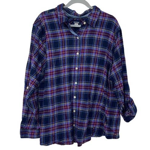 Basic Editions  PURPLE BLUE PLAID LOOSE FIT BUTTON DOWN SIZE 3X