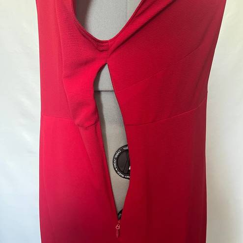 City Chic  Faux Wrap Surplice Midi Dress Size 24/XXL Red V-Neck Lined Skirt