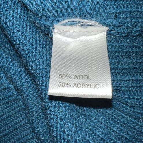 Krass&co Hekla &  Italy Womens Cowl Neck Chunky Cable Knit Wool Blend Sweater SZ L Blue