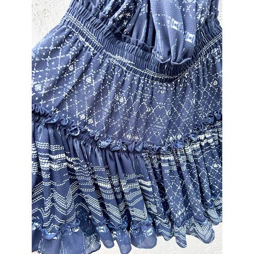 Misa  Molina Sleeveless Tiered Ruffle Hem Halter Mini Dress Navy Women's Sz XS