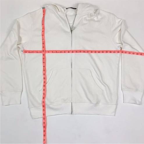 Naked Wardrobe  Pocketed Full Zip Front Hooded French Terry Sweatshirt White SzXL