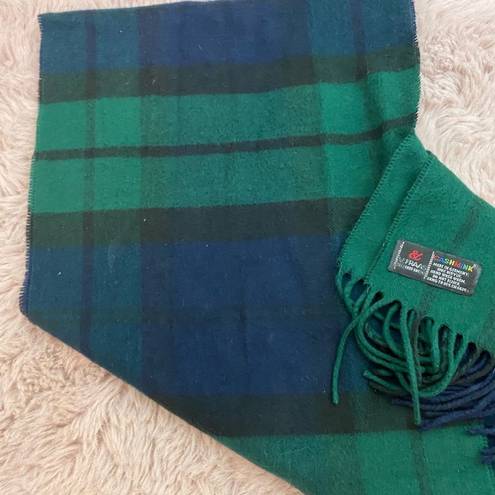 V. Fraas  Blue/Green Plaid Fringe Scarf OS