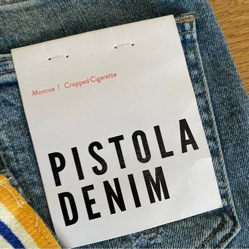 Pistola  Denim Monroe Mid Rise Striped Crop in Blue and Yellow