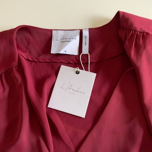 L'Academie NEW  The Long Sleeve Wrap Satin Blouse Shirt Cabernet Red Medium