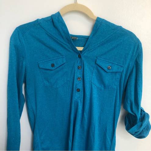 Marmot Womens Blue Laura Long Sleeve V Neck t-shirt Henley Hoodie pullover