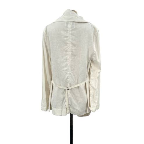 Brochu Walker  White Tencel Linen Open Front Waterfall Blazer Jacket Size Medium