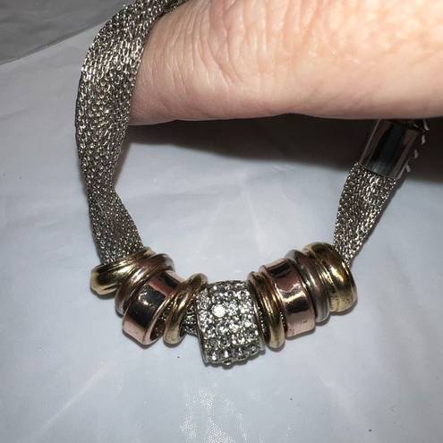 Twisted Mesh  Silver Tone Bracelet With Barrel Charms