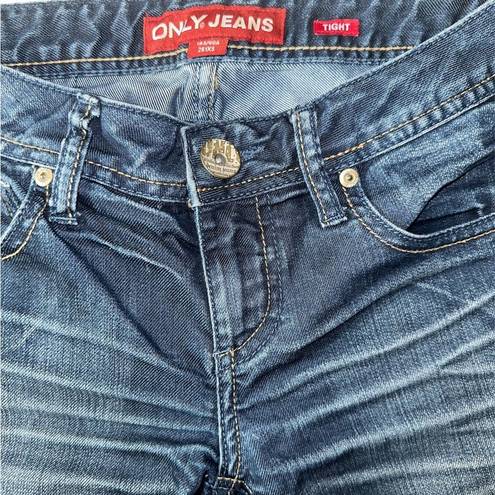 Only  JEANS 3/4 Length Stretch Denim with Laced Leather Details Missing Size Tag