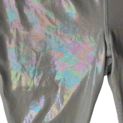 Zelos  Leggings Silver Iridescent Camo Holograph Print Large NWOT