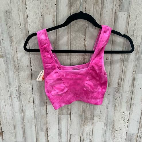 Free People NWT  Good Karma Sports Bra Vivacious Violet Pink White Tie Dye