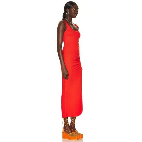 The Range  Alloy Rib Cinched Bodycon Midi Dress Fuego Red Orange Womens Medium