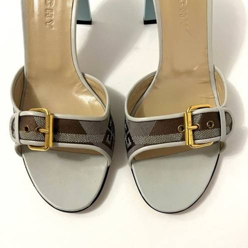 Givenchy  Monogram Buckle Slide Heels Blue White Size 8.5