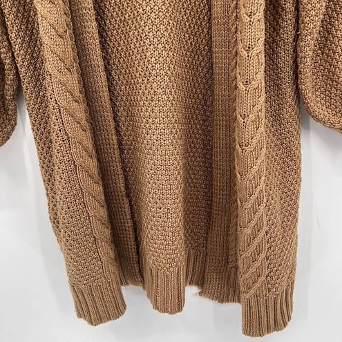 BKE  Buckle Cable Stitch Knit Pecan Brown Long Open Cardigan Sweater Size Large